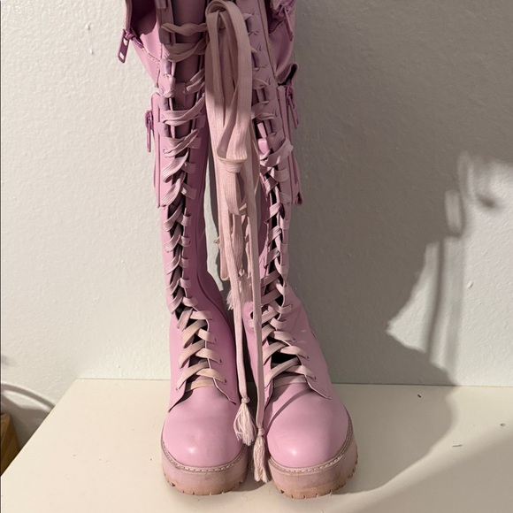 Lavender Lace-Up Knee-High Boots - Picture 5 of 6